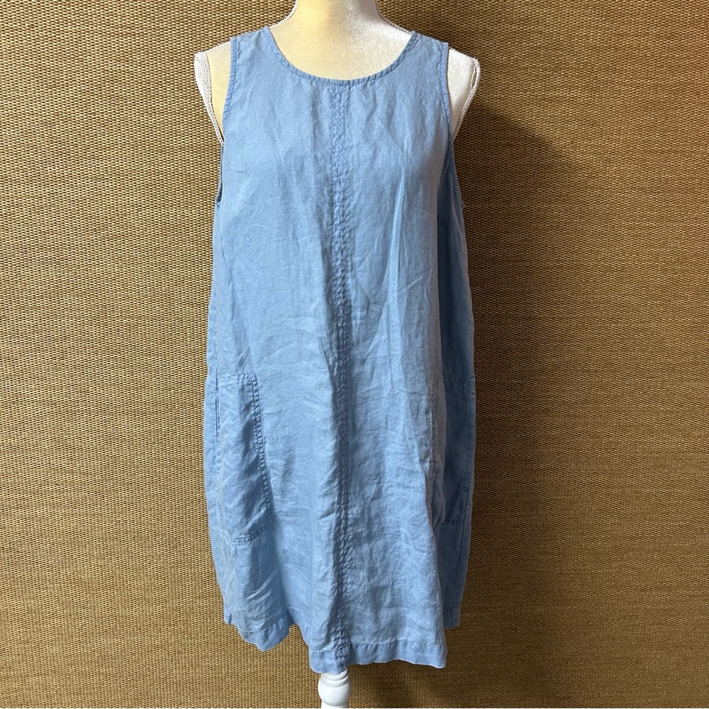 Michael Stars Dress Women L  Blue Linen Delilah Minimalist Shift Dress Lagenlook